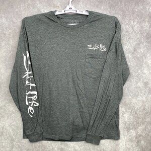 Salt Life T-shirt Mens Medium Gray Graphic Tattoo Sleeve Pocket Distressed Beach